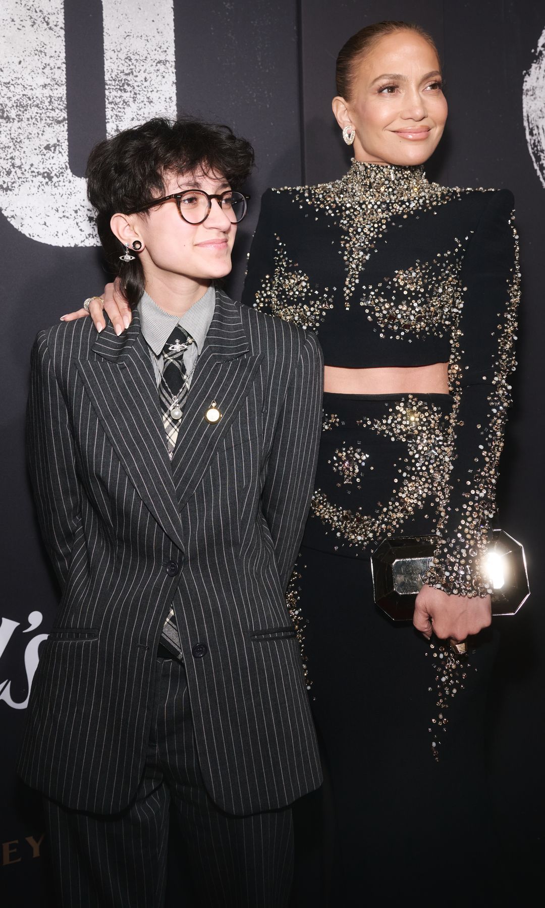 Jennifer Lopez and Emme Muniz arrive to the opening of "Othello" on Broadway at the Ethel Barrymore Theatre on March 23, 2025 in New York City. (Photo by James Devaney/GC Images)