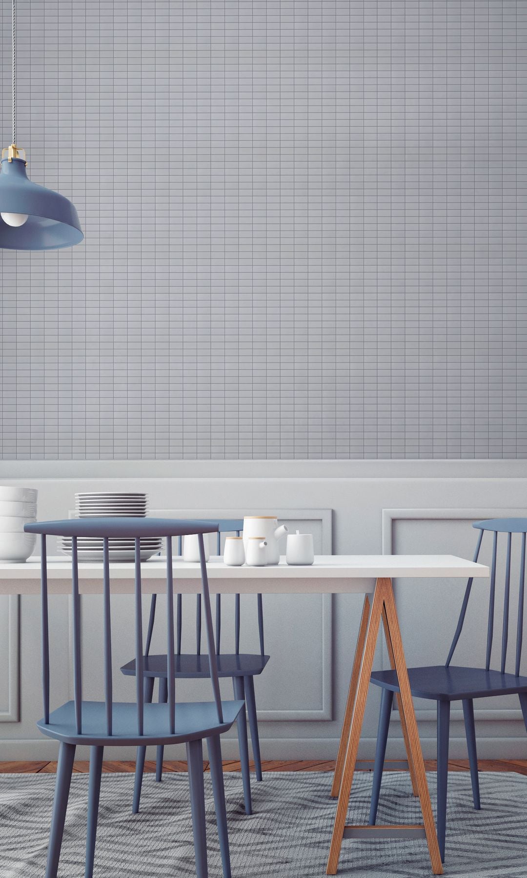 Comedor decorado en tonos azules