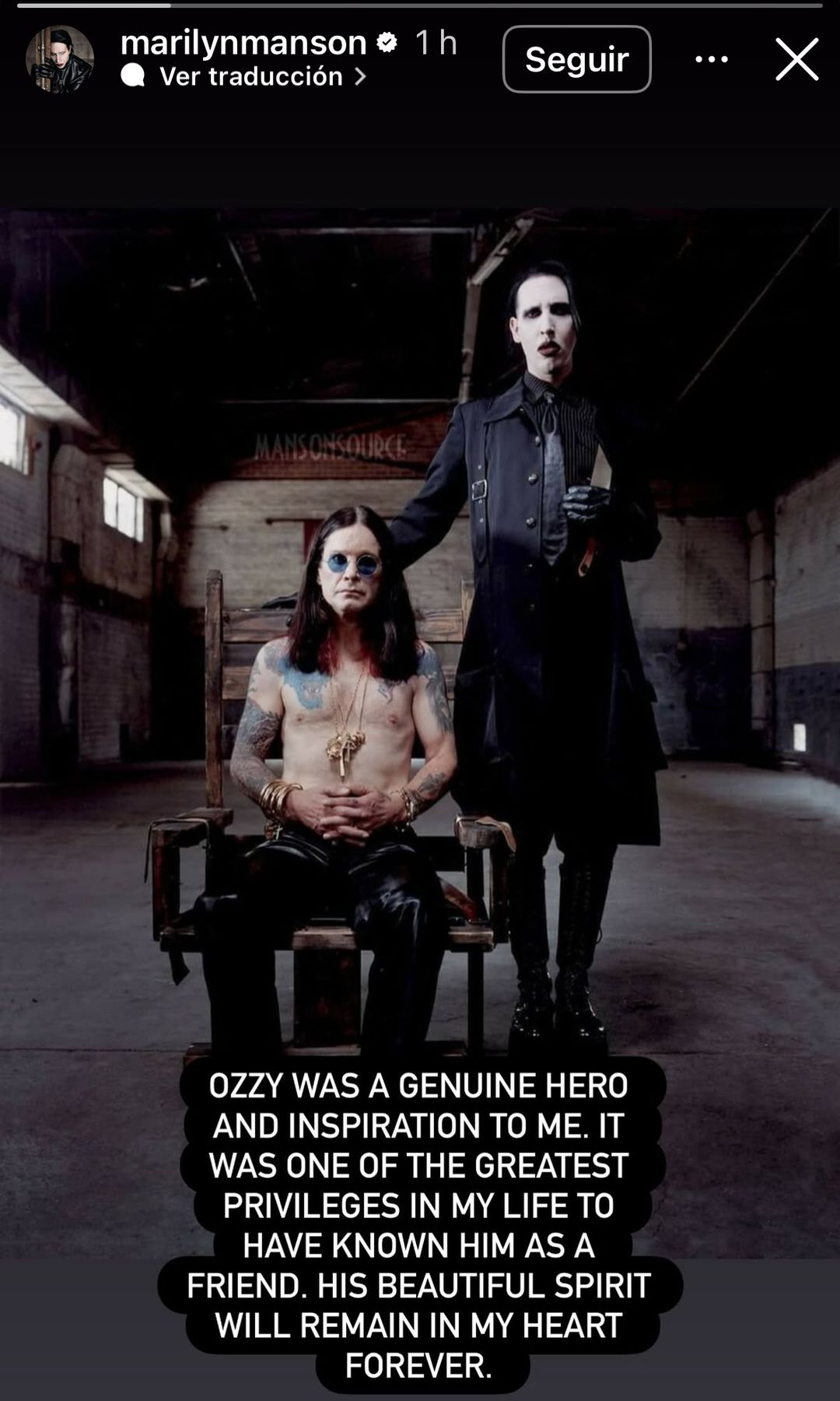 Marilyn Manson se despidió de su amigo Ozzy Osbourne.