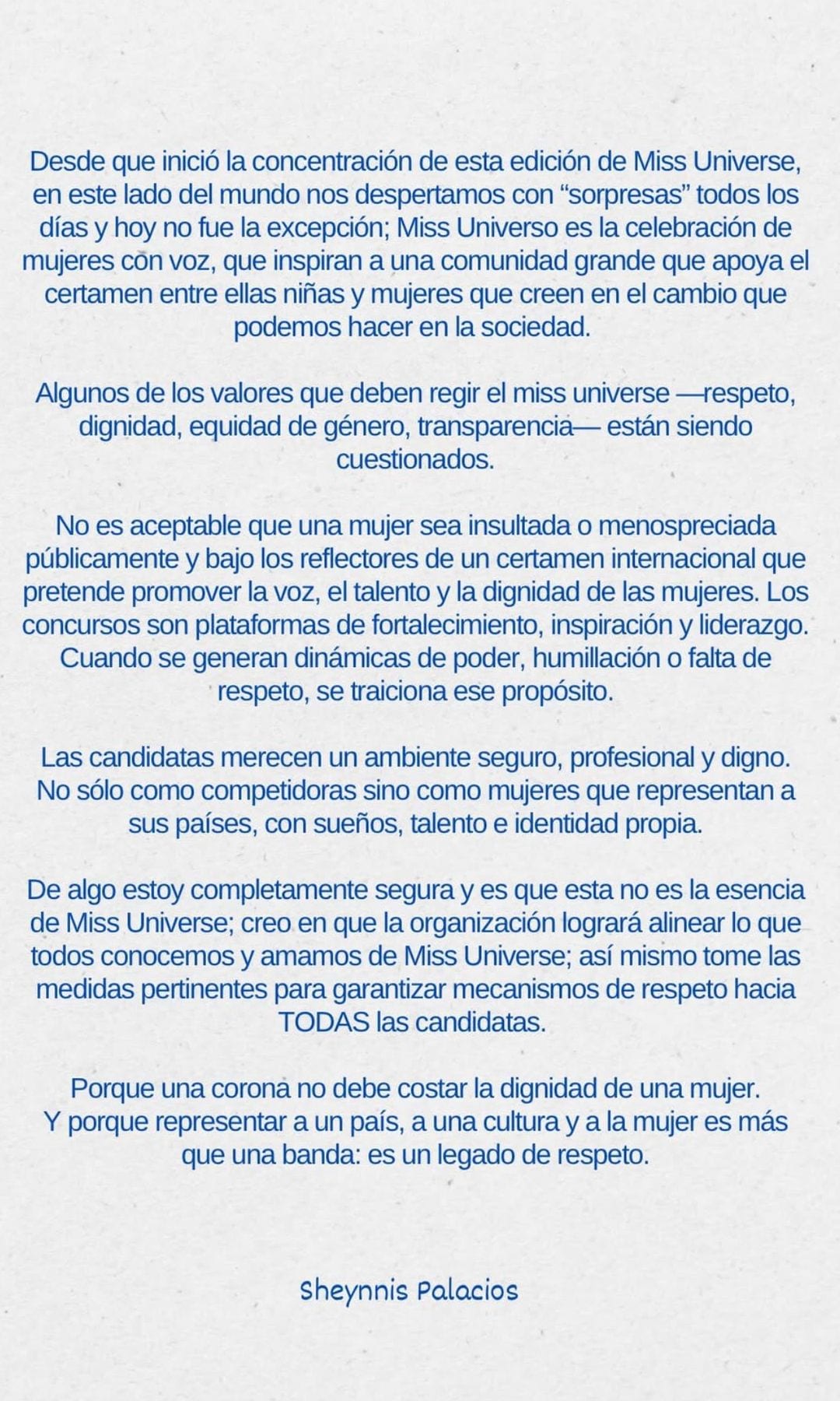 El mensaje de Sheynnis Palacios tras lo sucedido en Tailandia.