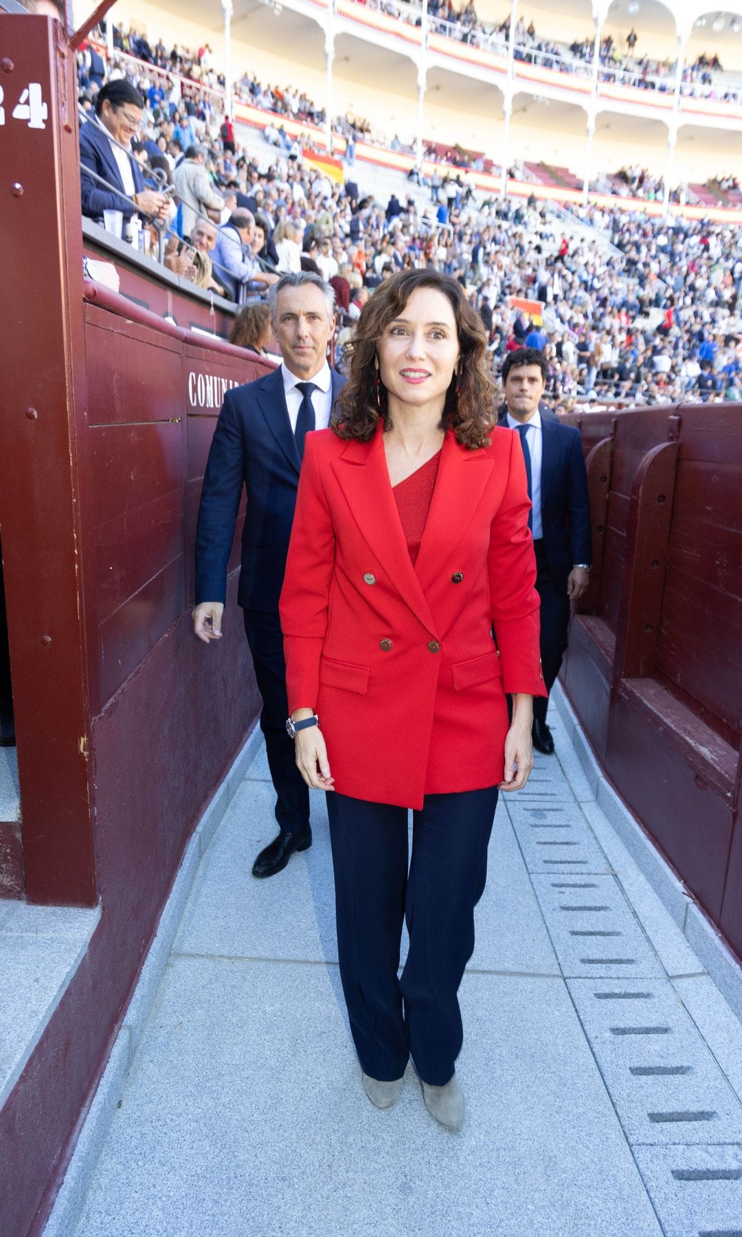 MADRID, SPAIN - SEPTEMBER 28: Isabel Diaz Ayuso inside the Las Ventas bullring to see Enrique Ponce fight on September 28, 2023 in Madrid, Spain. (Photo By Jose Velasco/Europa Press via Getty Images)
