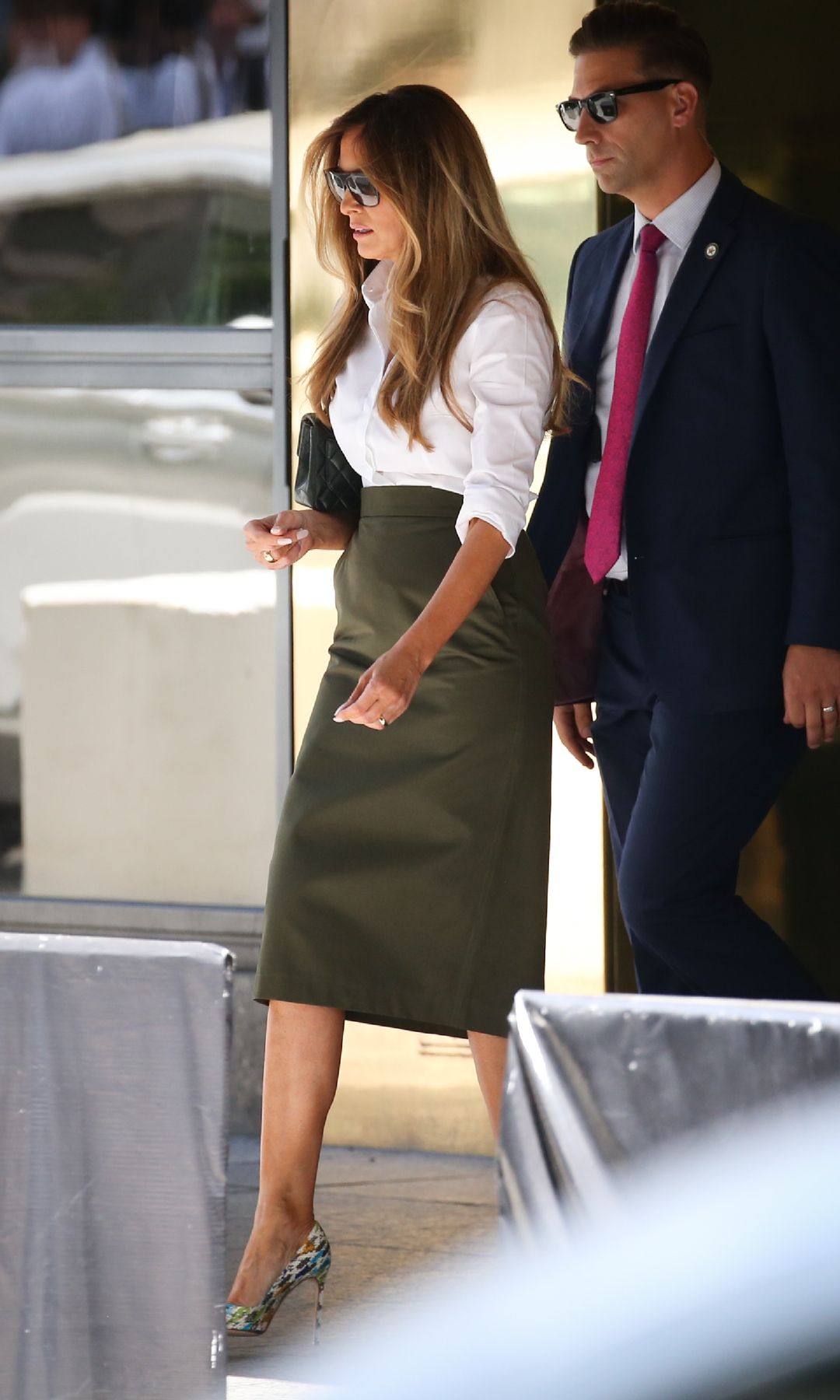 Quizá el verde no es el color favorito de Melania pero cuando lo lleva, demuestra su versatilidad.