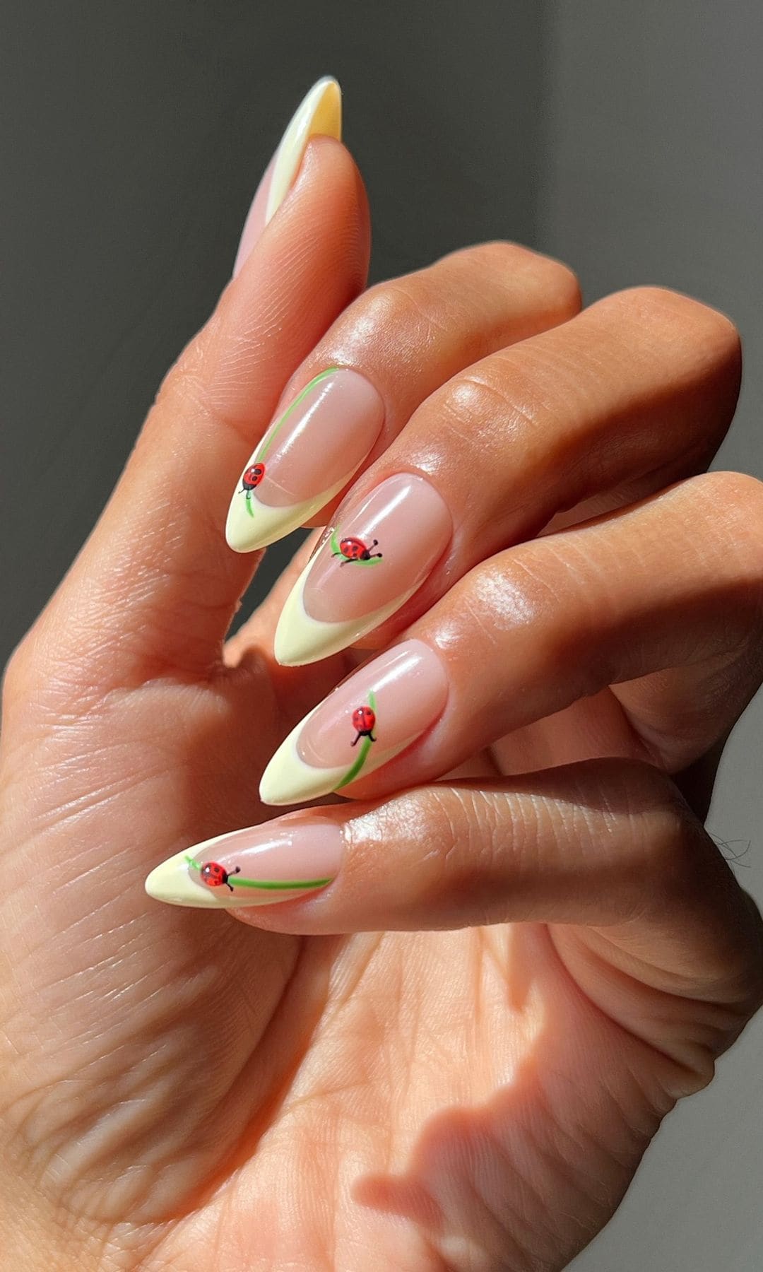 Manicura con mariquitas francesa