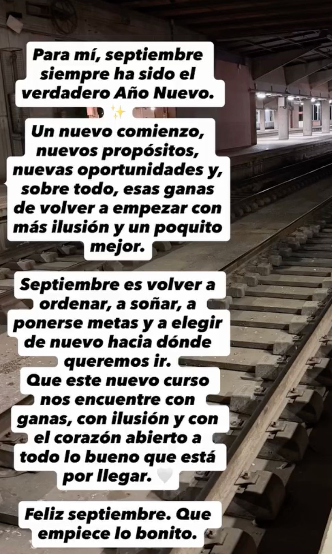 Captura de pantalla del storie de Eva González sobre los nuevos comienzos en septiembre