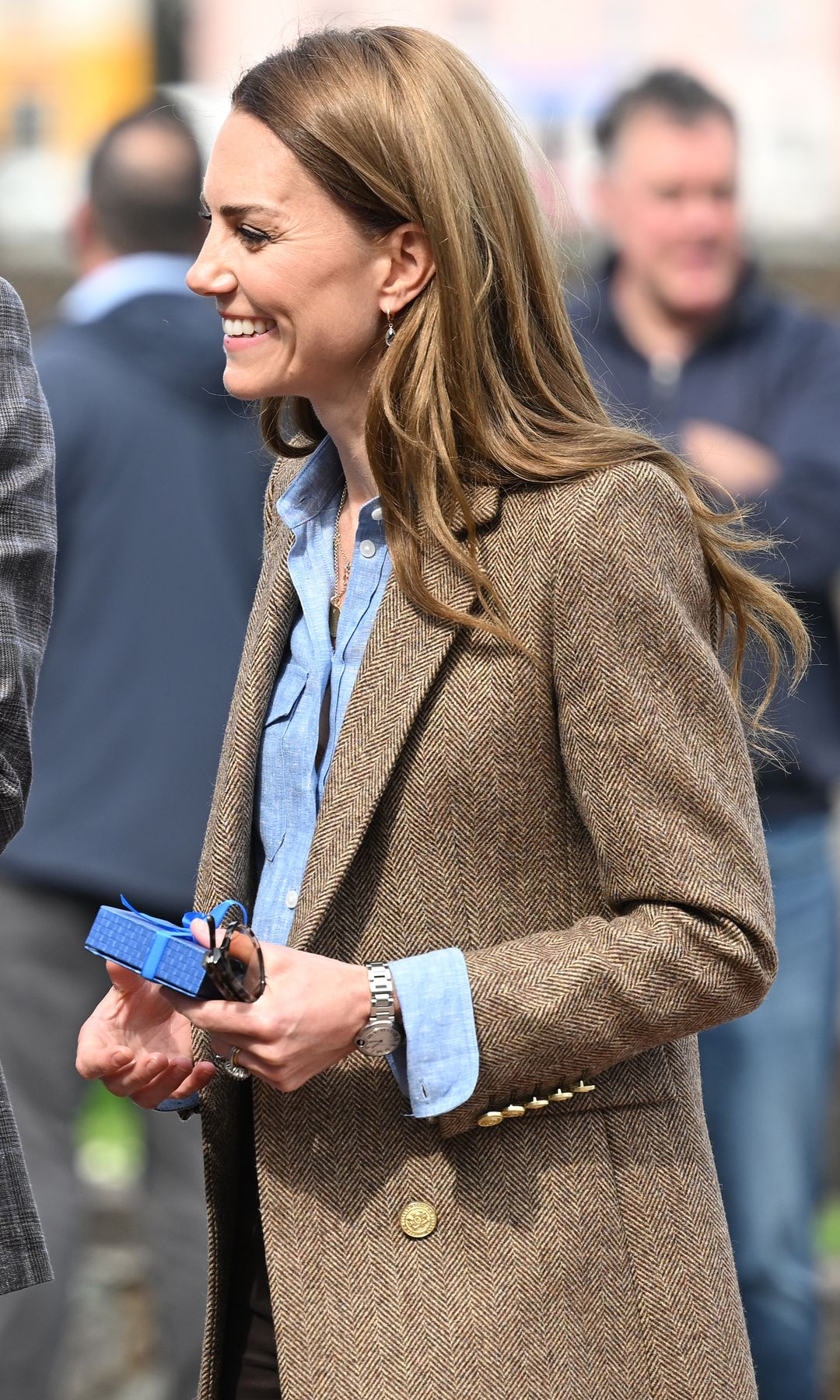 Prince William, Prince of Wales, known as the Duke of Rothesay and Catherine, Princess of Wales, known as the Duchess of Rothesay when in Scotland, smile at each other during a tour of an artisan market on April 29, 2025 in Tobermory, Scotland. The Prince and Princess of Wales are on a two-day visit to the Isles of Mull and Iona on the 29th and 30th of April to engage with rural island communities. During their time on the islands, they will connect with local residents, highlighting the value of social bonds and underscoring the importance of safeguarding and advocating for the natural environment.