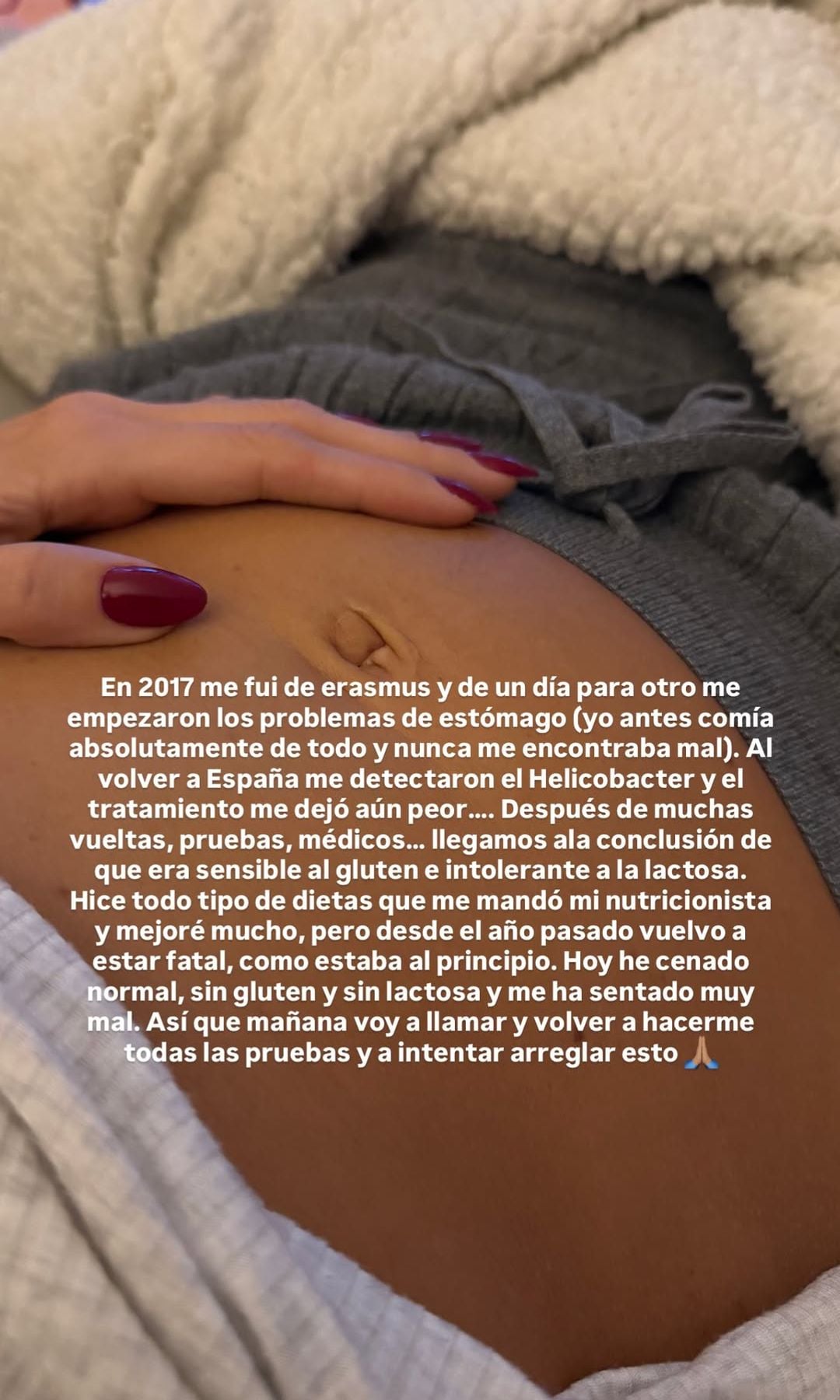 El mensaje de Anna Ferrer Padilla para sus seguidores anunciando que se encuentra mal porque tiene intolerancias y problemas digestivos