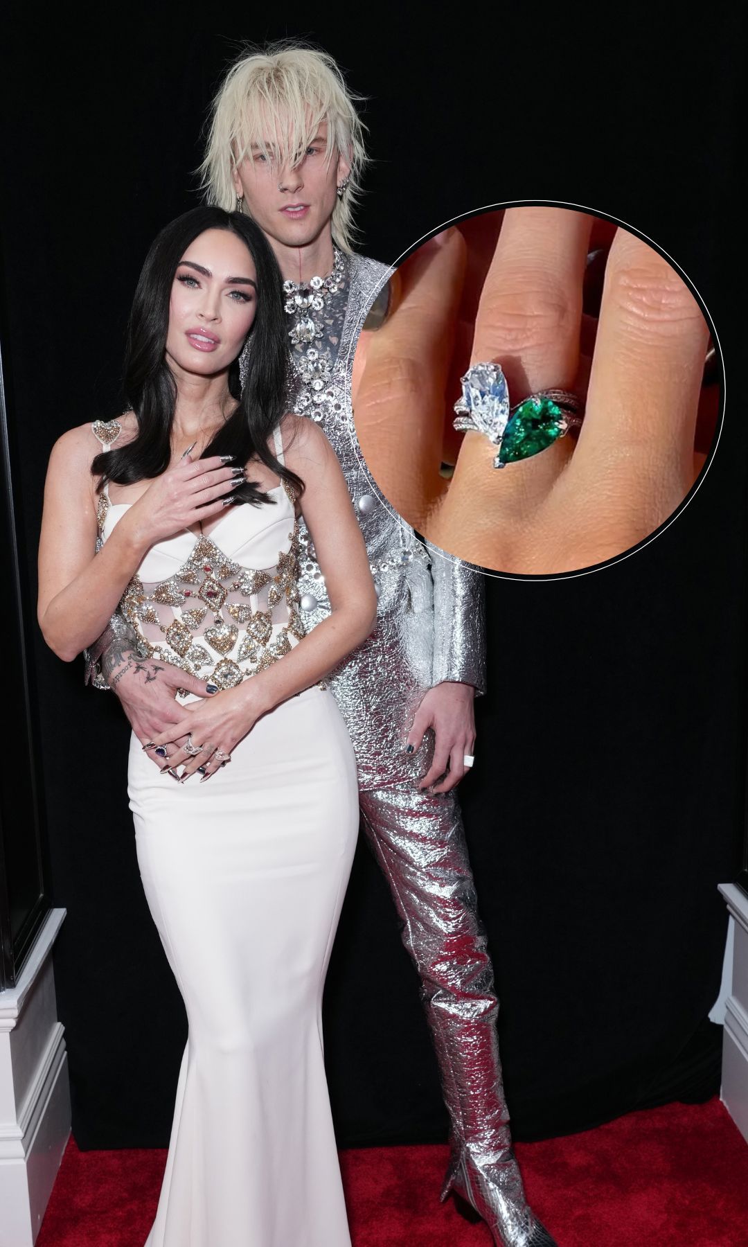 En 2022 Machine Gun Kelly le pidió matrimonio a Megan Fox con este anillo de compromiso 'toi et moi' con dos piedras emparejadas: un diamante y una esmeralda, como el diseño de Jackie Kennedy
