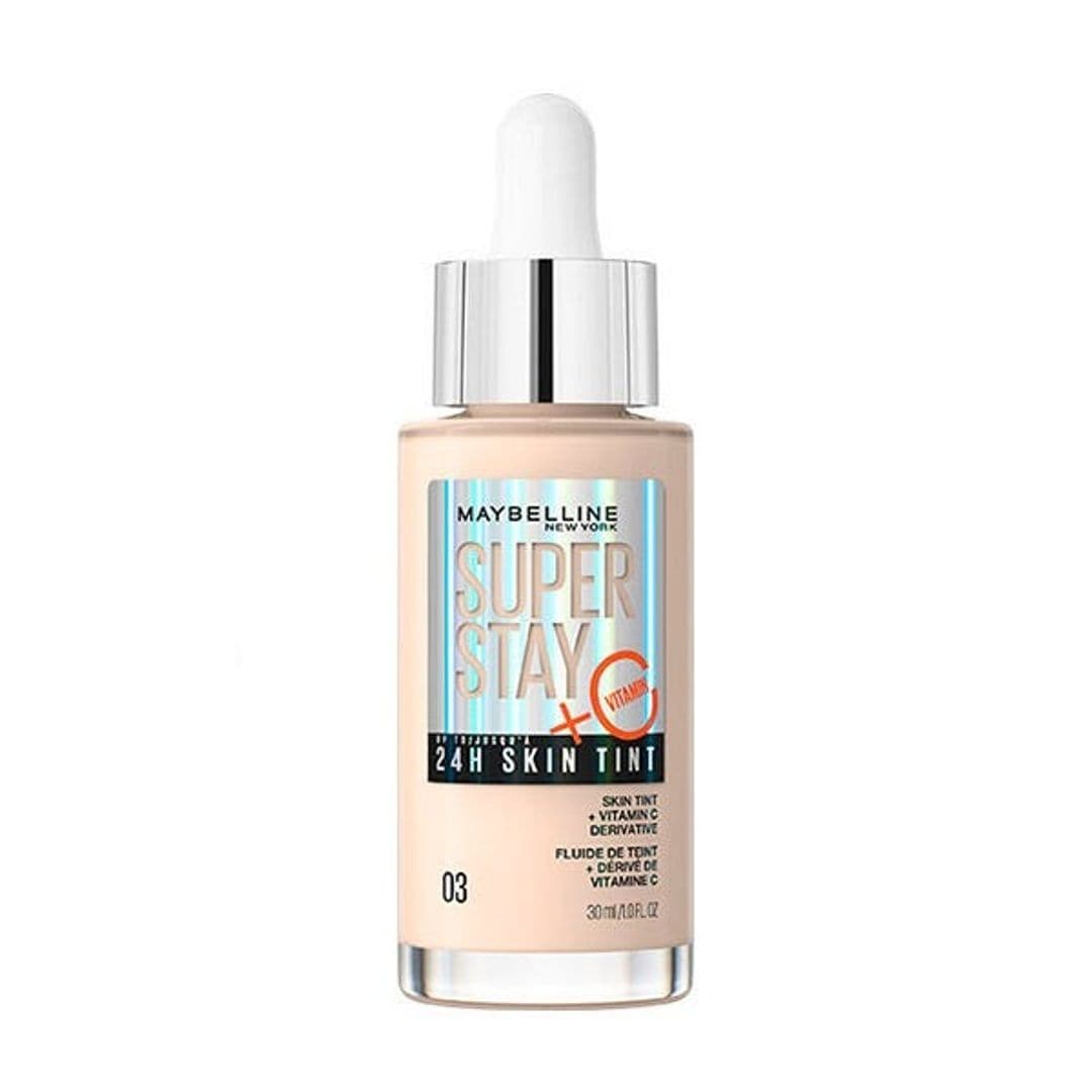 Botella con gotero de la base SuperStay 24H Skin Tint de Maybelline con vitamina C