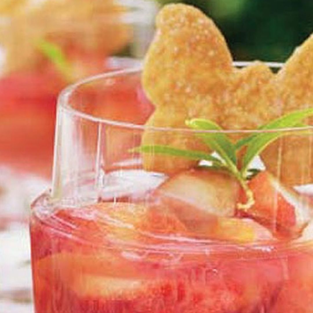 Melocotones en gelatina de frambuesa