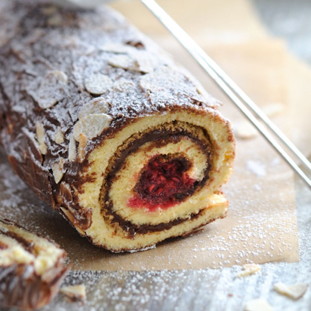 Tronco de frambuesas y chocolate