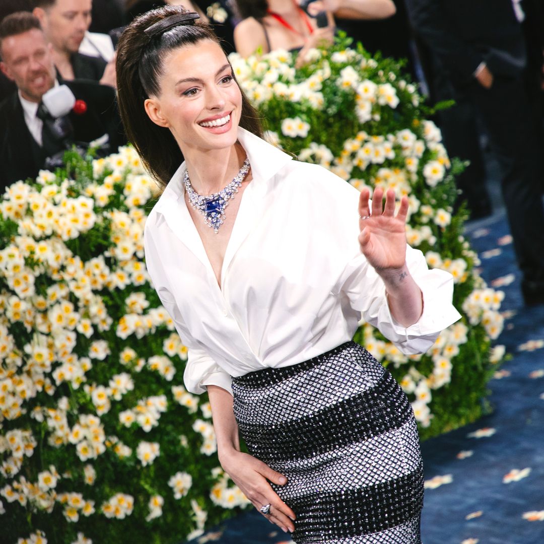 Anne Hathaway at The 2025 Met Gala Celebrating "Superfine: Tailoring Black Style" held at The Metropolitan Museum of Art on May 05, 2025 in New York, New York. (Photo by Lexie Moreland/WWD via Getty Images)
