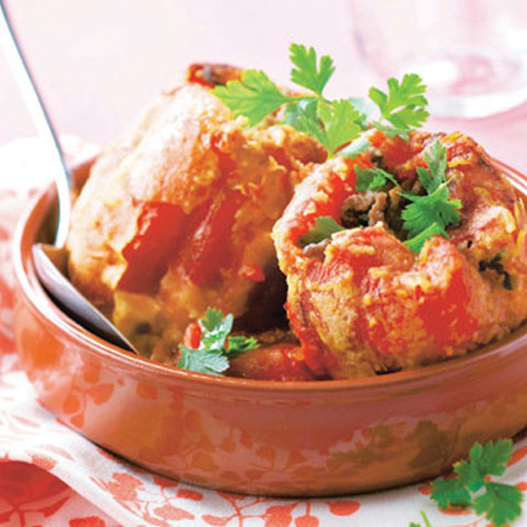 Pimientos rellenos de picadillo de setas de cardo y verduritas