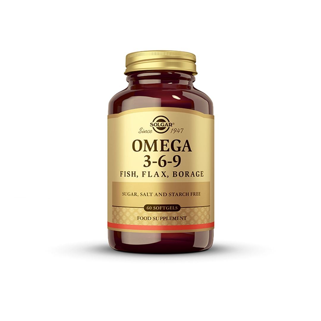 Omega 3, 6, 9 de Solgar (42 €). Aceite de pescado de aguas frías concentrado. Proporciona ácidos grasos Omega3 (EPA y DHA).