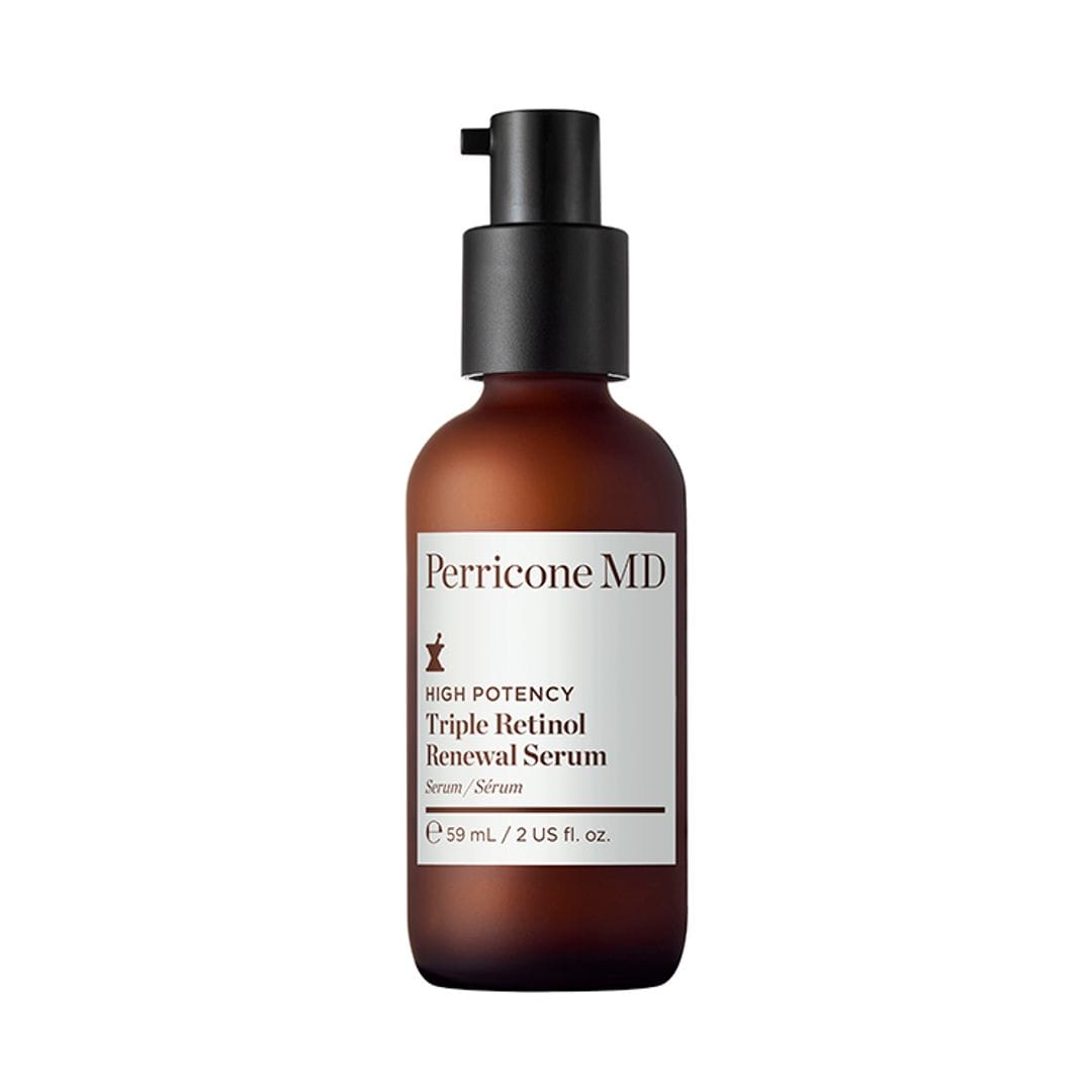 High Potency Triple Retinol Renewal Serum, de Perricone MD (95 euros) es el nuevo supercosmético de la marca con tres tipos de retinoles: puro encapsulado, éster de retinol y retinart (una molécula sacada de un alga); además de niacinamida y ácido hialurónico. "Se logra una acción global que ataca arrugas, líneas finas y pérdida de luminosidad con una tolerancia muy superior a la de un retinol como hasta ahora lo habíamos conocido", revela Mireia Fernández, directora de dermocosmética de Perricone MD. 