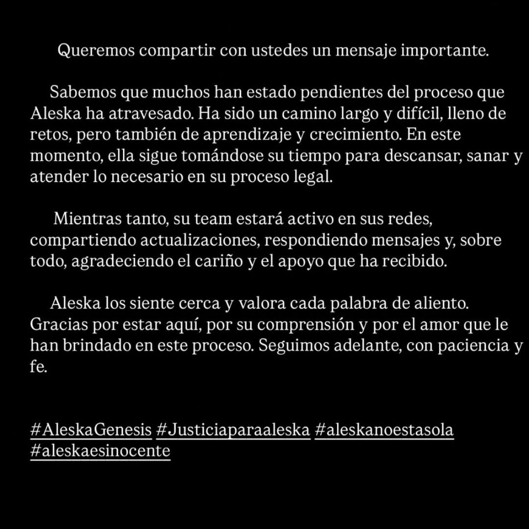 Este es el nuevo mensaje del equipo de Aleska Génesis en medio de la controversia.
