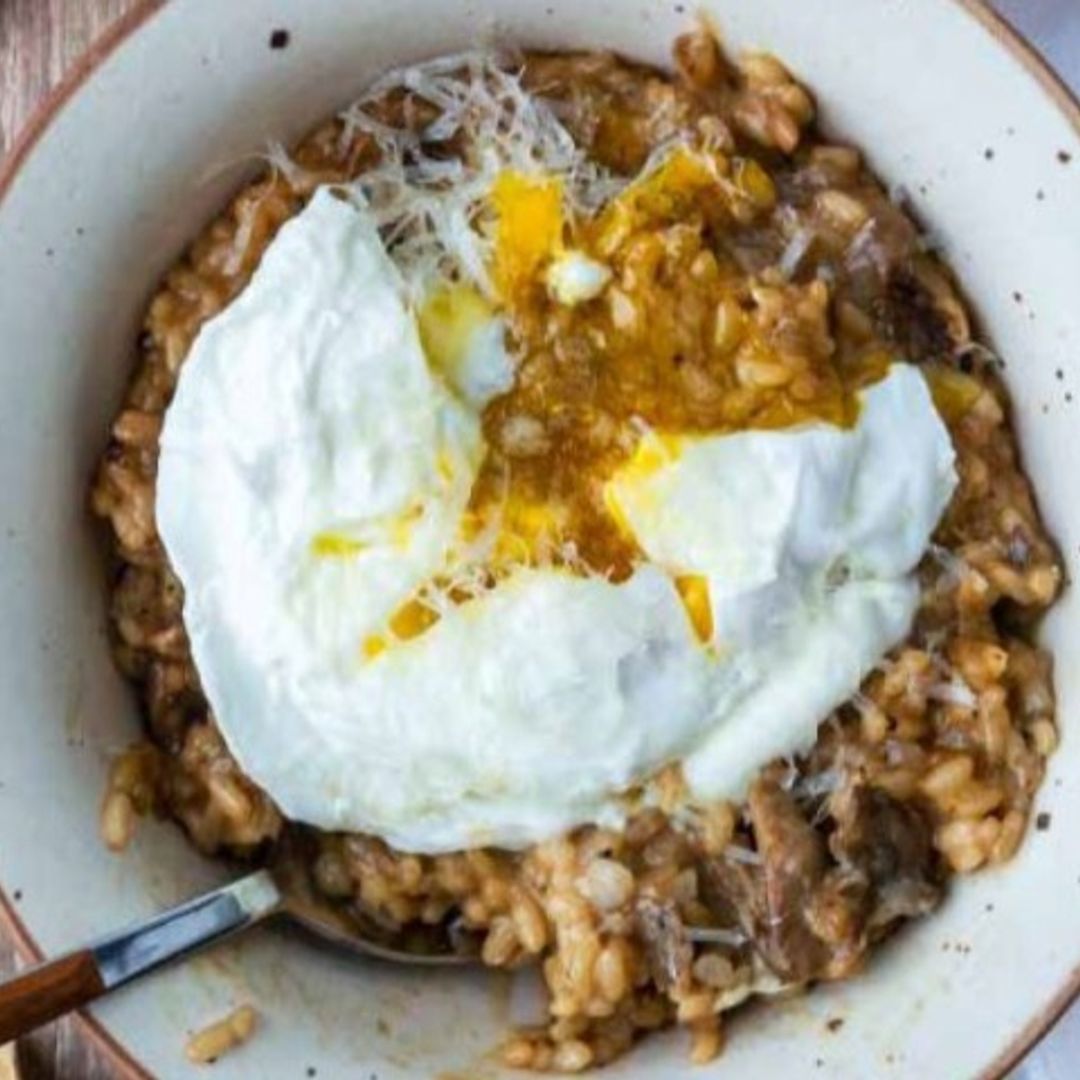 'Risotto' con setas y huevo