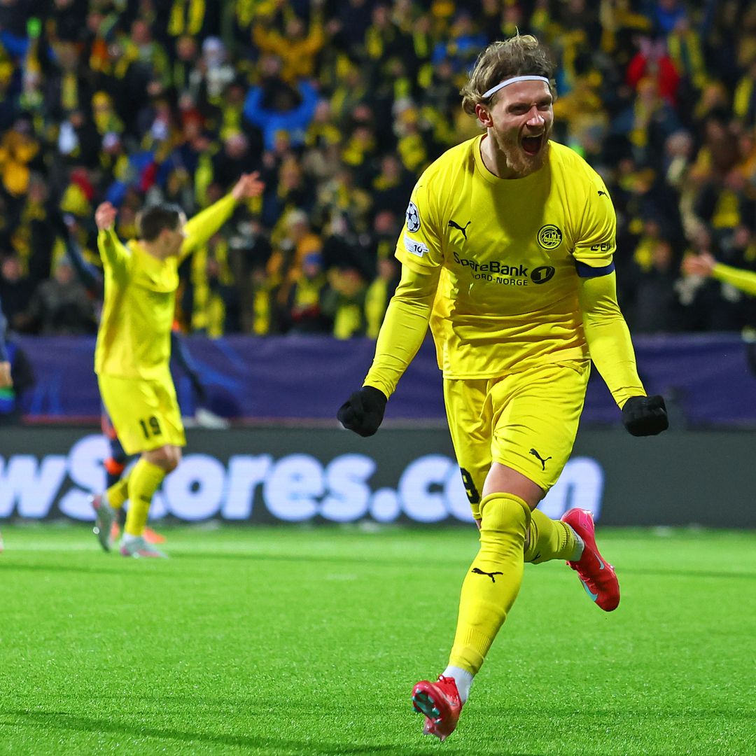 Kasper Waarst Høgh celebra el tercer gol del Bodø/Glimt ante el Inter en Aspmyra.