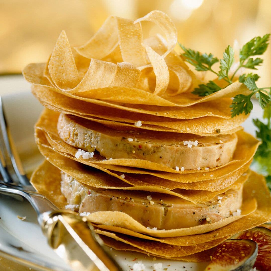 Milhojas de pasta filo y foie con higos