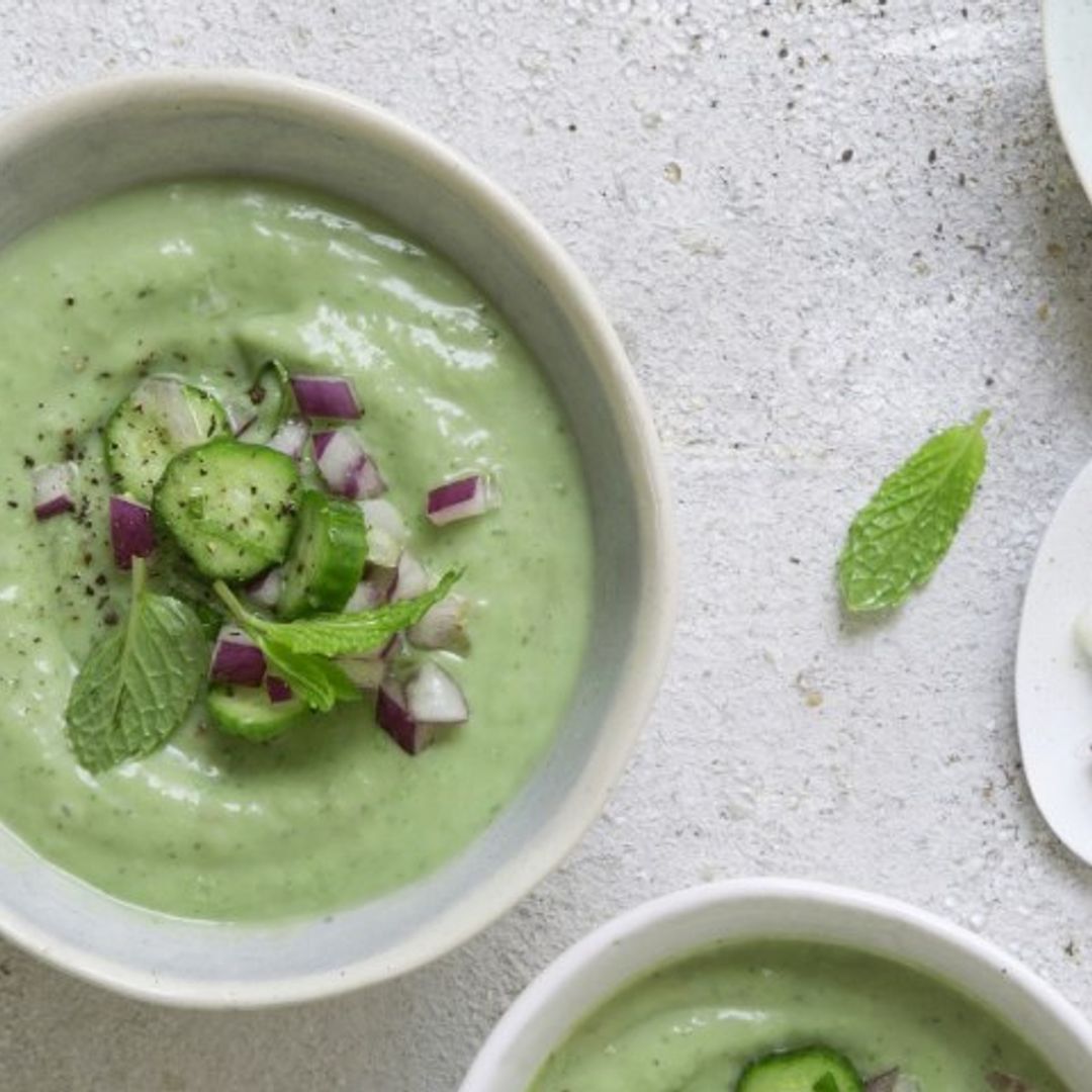 Crema de aguacate, pepino y menta