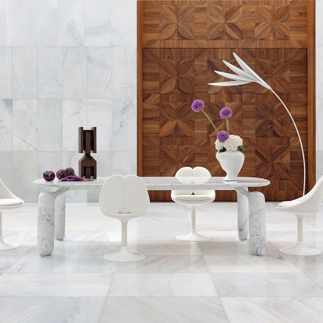 Comedor con mesa de mármol blanco