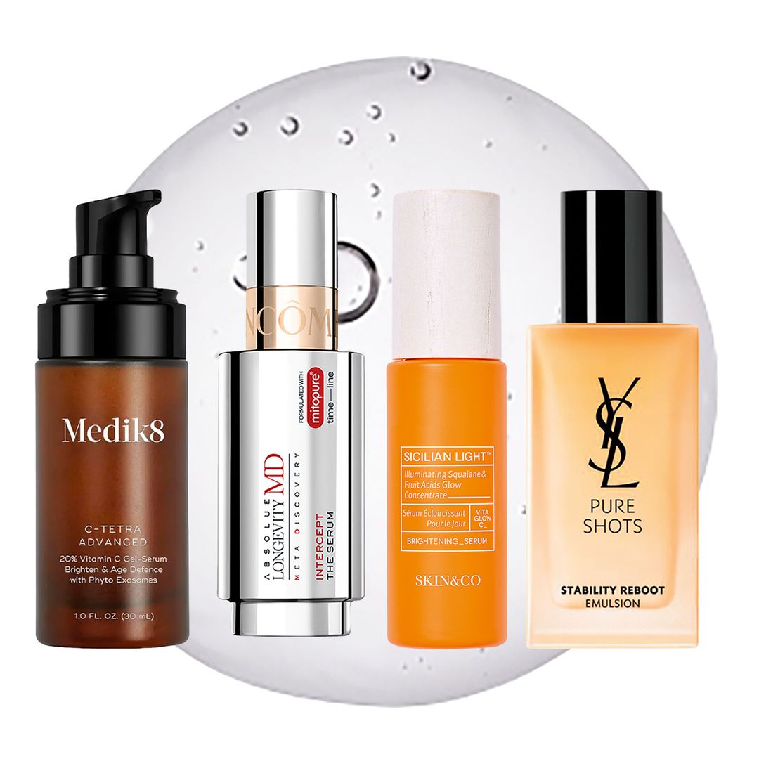 Chute de vitamina C: C-Tetra Advanced (87 €), de Medik8. Longevidad embotellada: Absolue Longevity MD (195 €), de Lancôme. Fórmula botánica y vegana antioxidante: The Sicilian Light (40 €), de Skin&Co. Hidratación 24H y barrera cutánea reforzada: Pure Shots Stability Reboot (119 €), de YSL Beauty