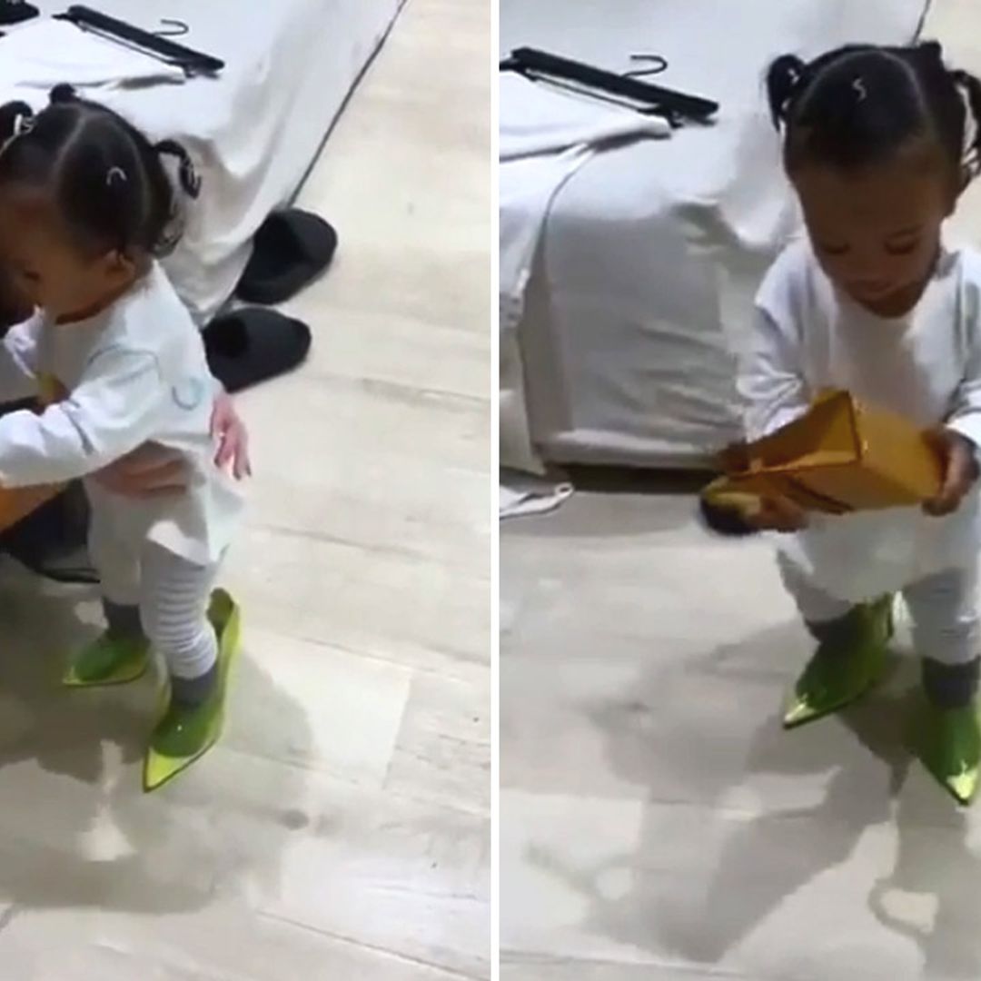 La hija de un año de Kim Kardashian 'desfila' con stilettos y un bolso de más de $17,000