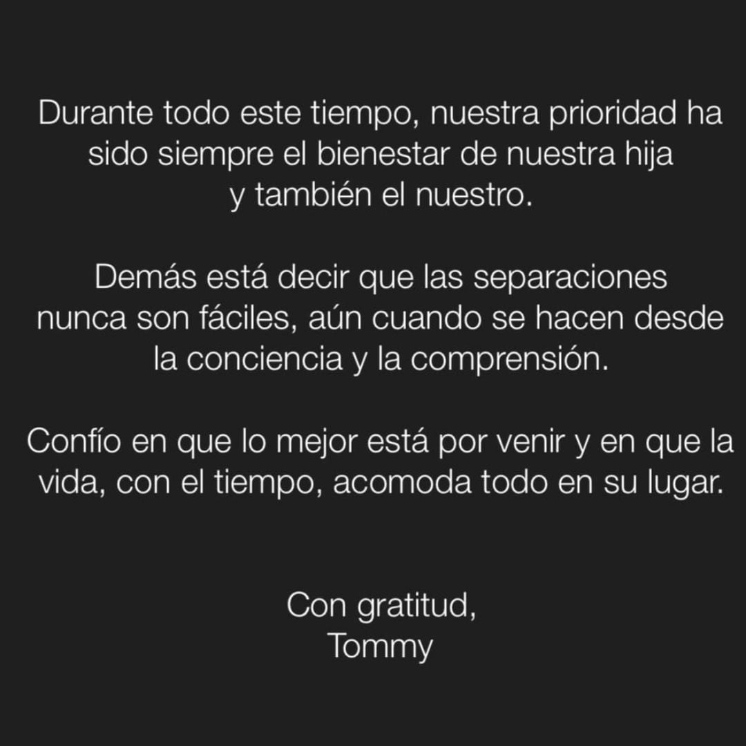 Tommy Torres indicó que la prioridad de ambos era el bienestar de su hija Zoé.