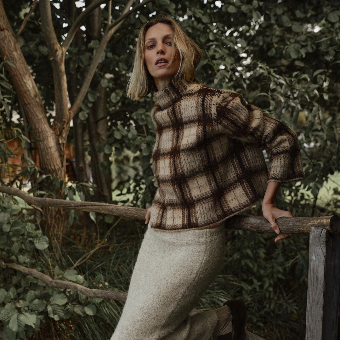 Jersey de punto con estampado de cuadros, de zara