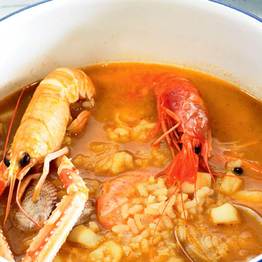 Arroz caldoso de cigalas y gambas rojas