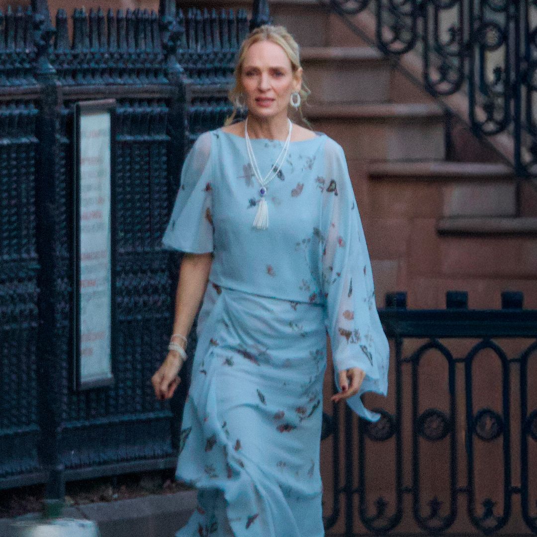 IMÁGENES EXCLUSIVAS. La llamativa elección de Uma Thurman para la boda de su hija: un vestido floral con el que desafió los 8 grados de Nueva York