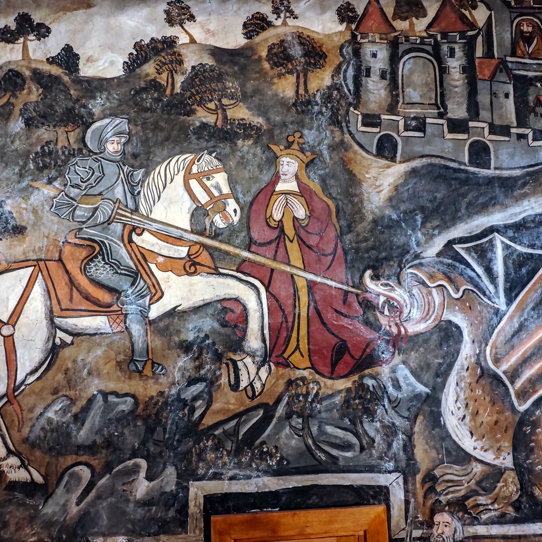 mural restaurado en la iglesia de san jorge, en ledantes, Liébana, Cantabria
