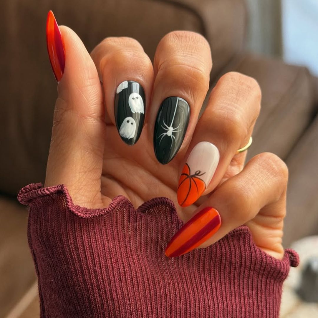 Manicura para Halloween con diferentes dibujos