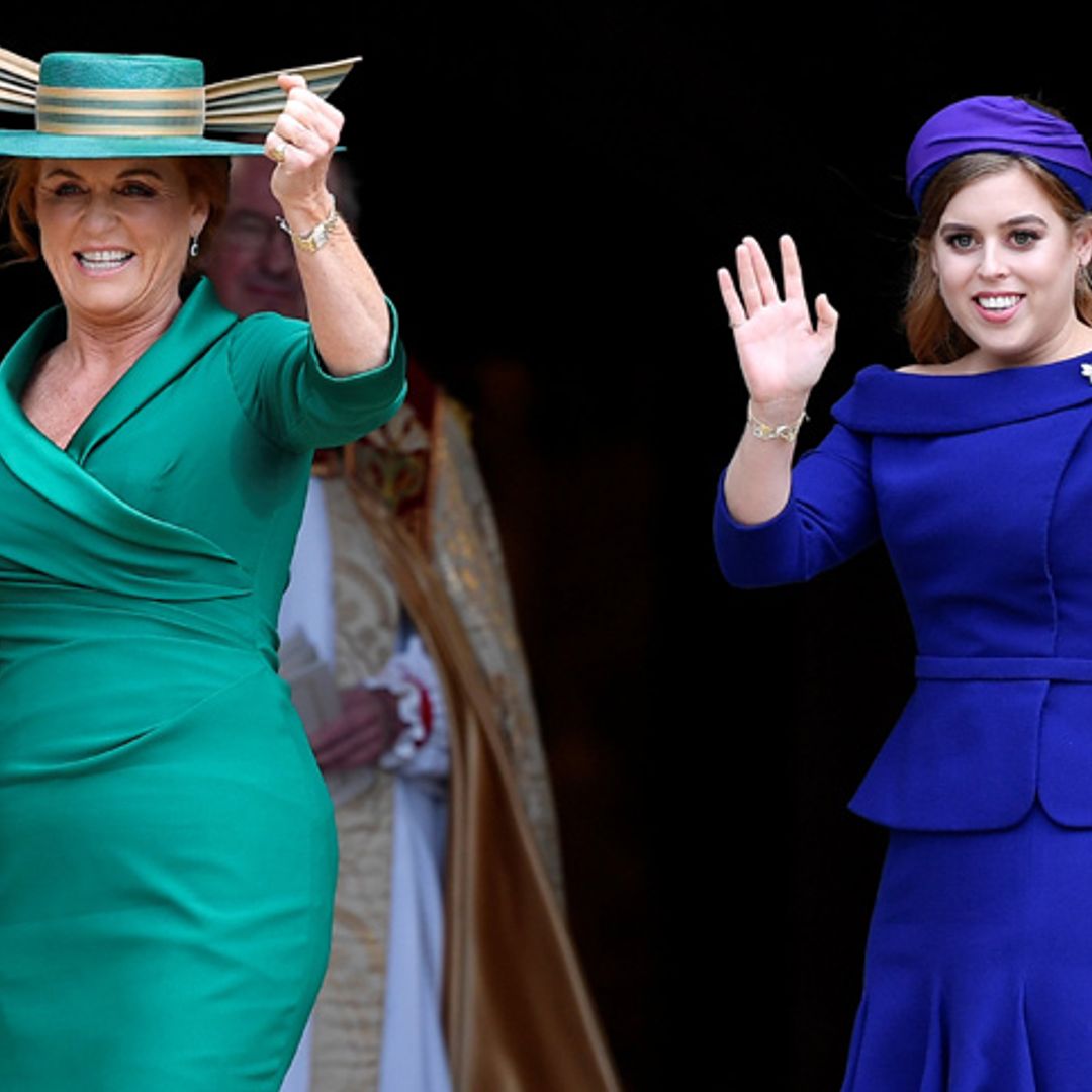 El novio y Sarah Ferguson, los más espontáneos y alegres a su llegada a la capilla de San Jorge