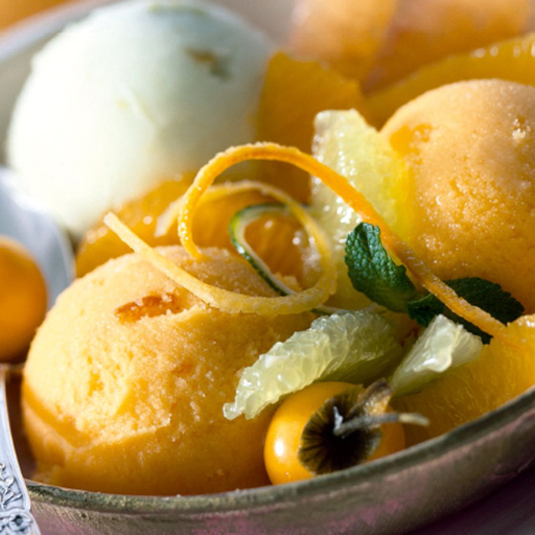 Postre helado de cítricos