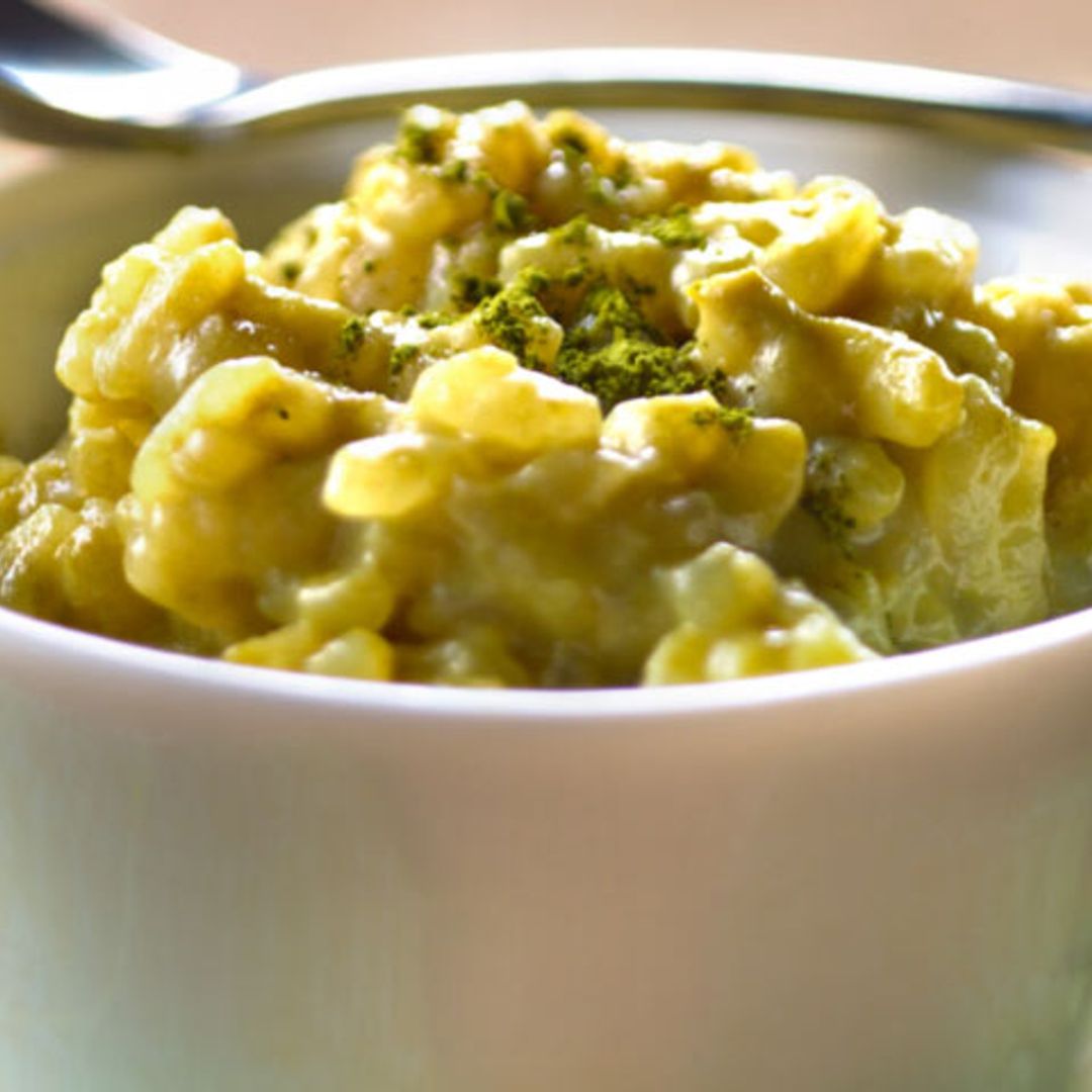 Arroz con leche y té matcha