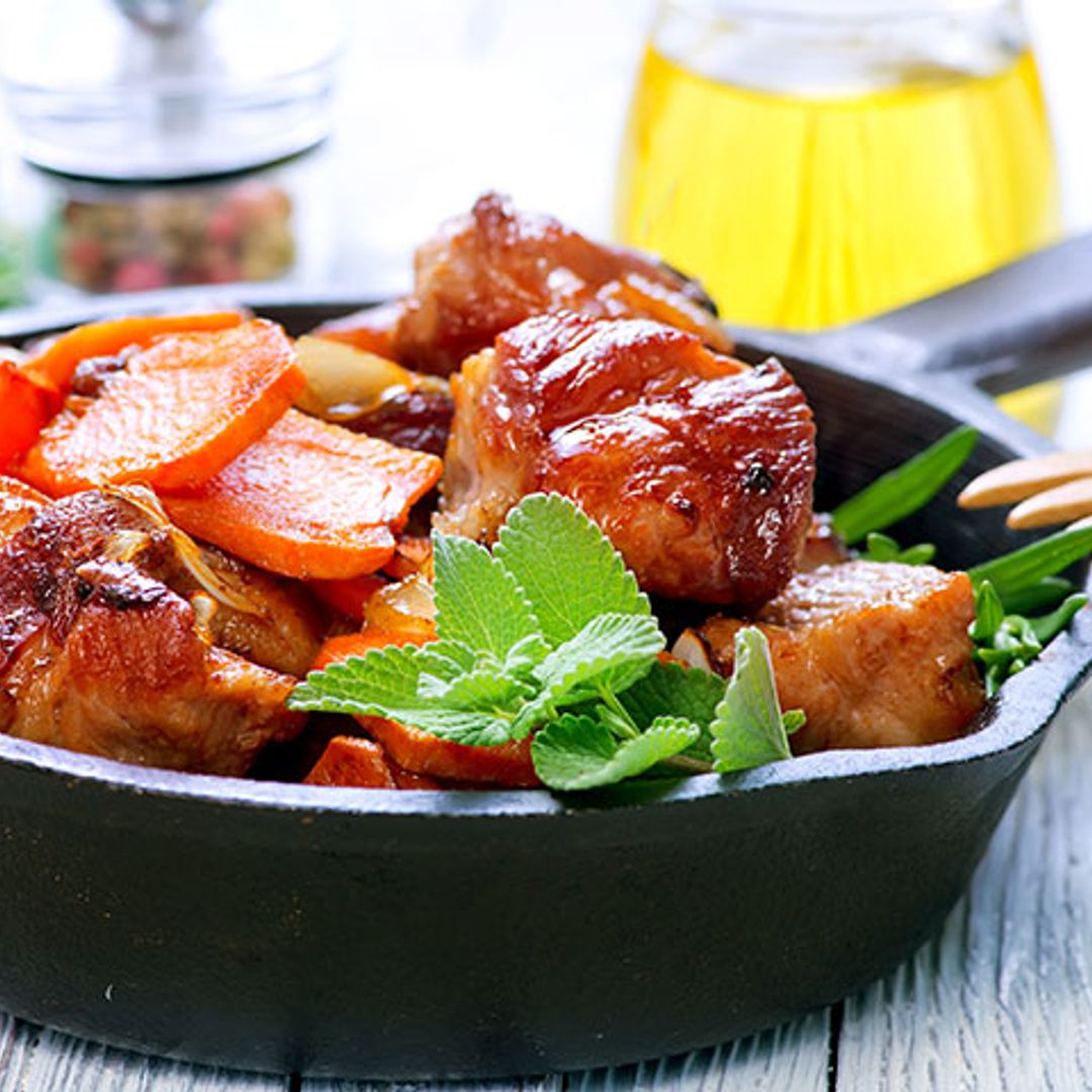 Solomillo de cerdo salteado con verduras