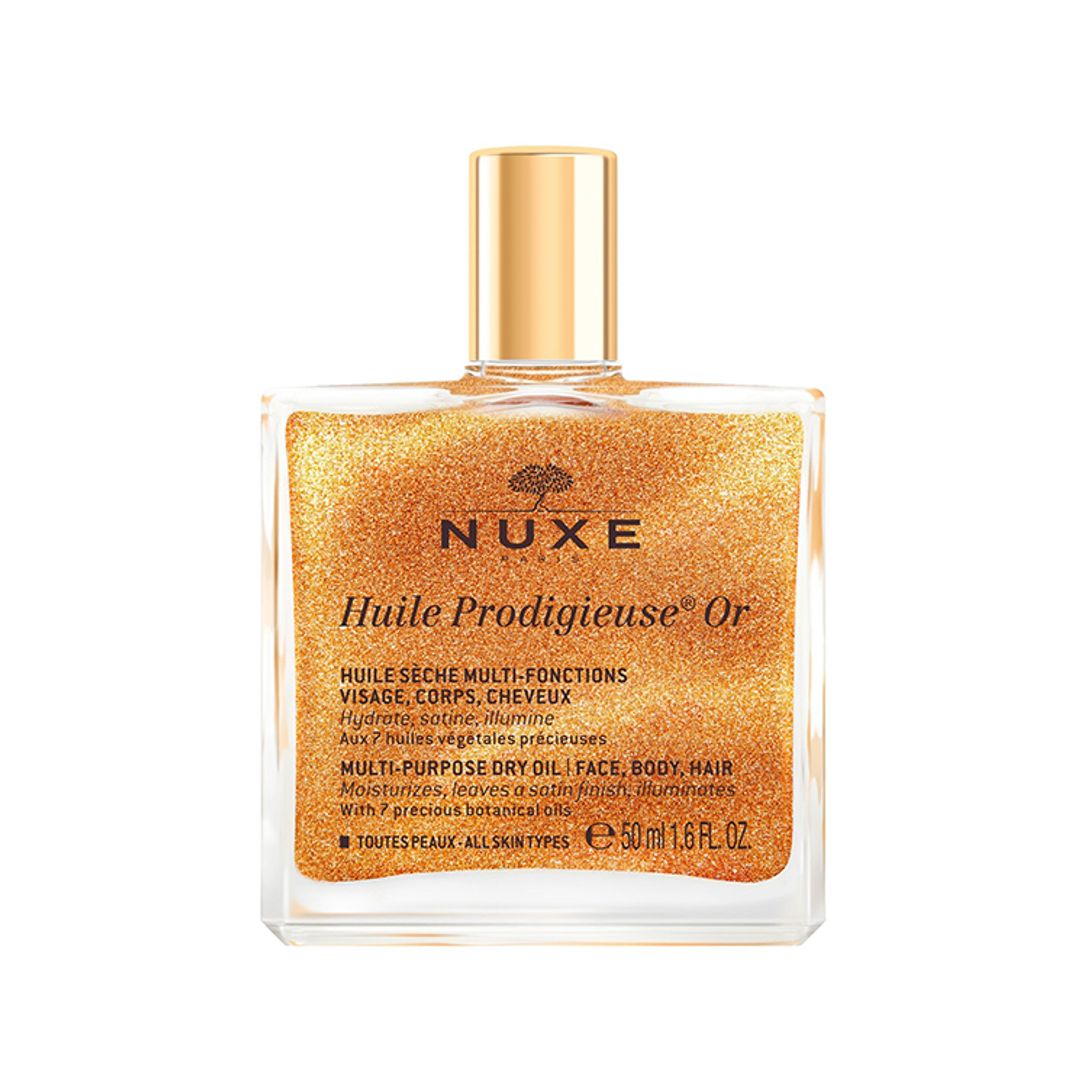 Huile Prodigieuse® Or, de Nuxe (26,50 euros). Un aceite sublimador a base de siete aceites vegetales preciosos y reflejos de nácares dorados de origen natural que proporciona una nutrición satinada excepcional e ilumina con un acabado dorado rosado iridiscente.