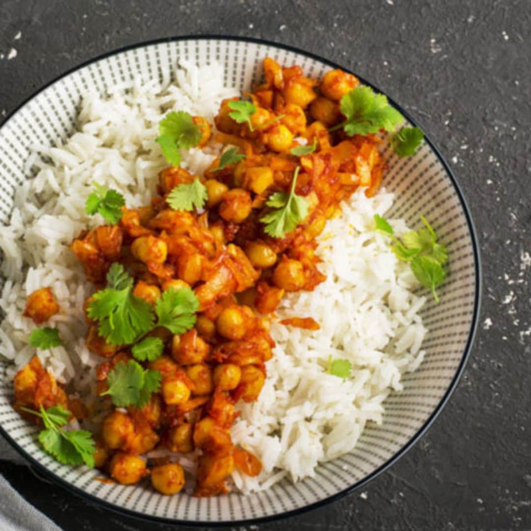 Curry de garbanzos con arroz basmati