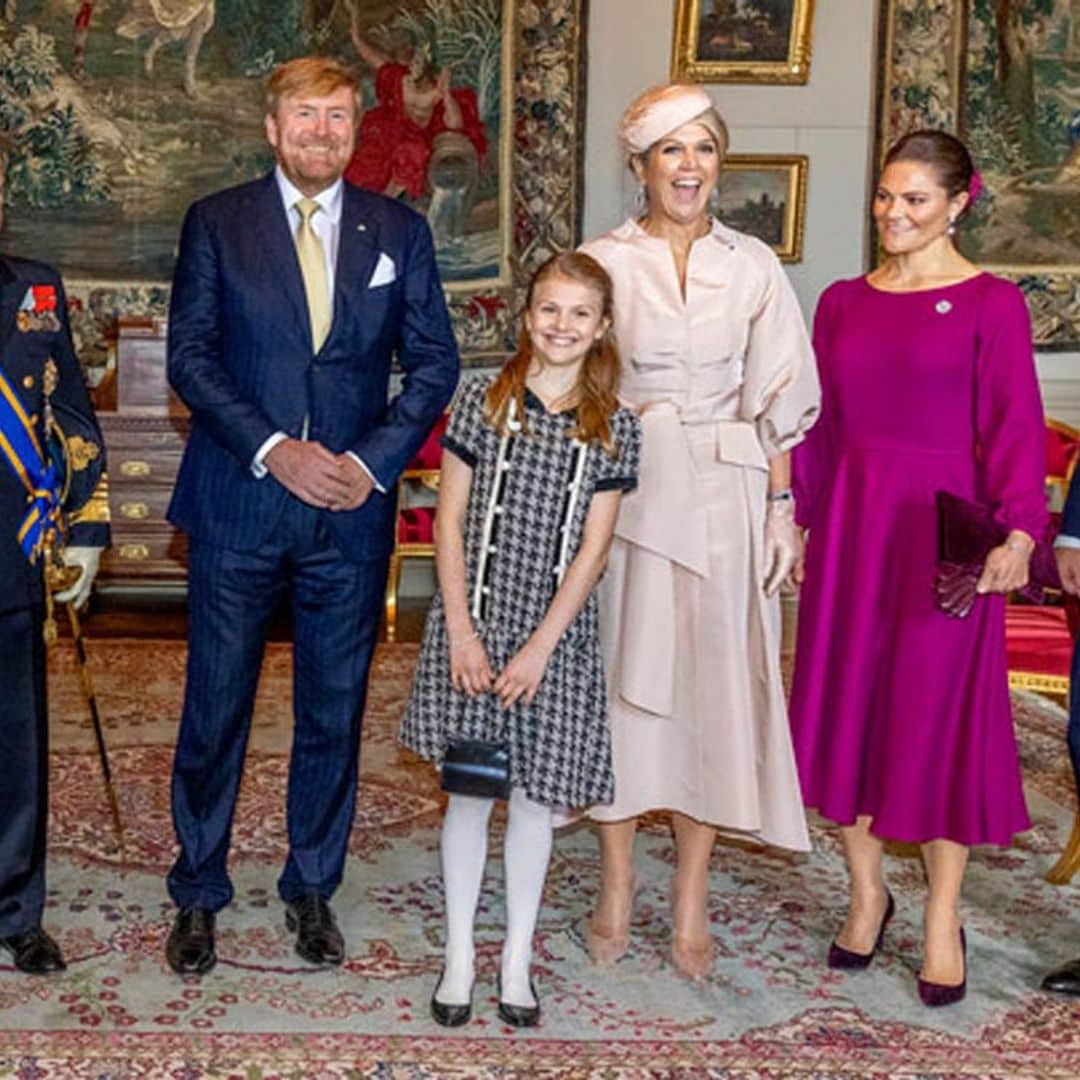 Estelle de Suecia ejerce de simpática anfitriona en la bienvenida a los reyes Guillermo y Máxima