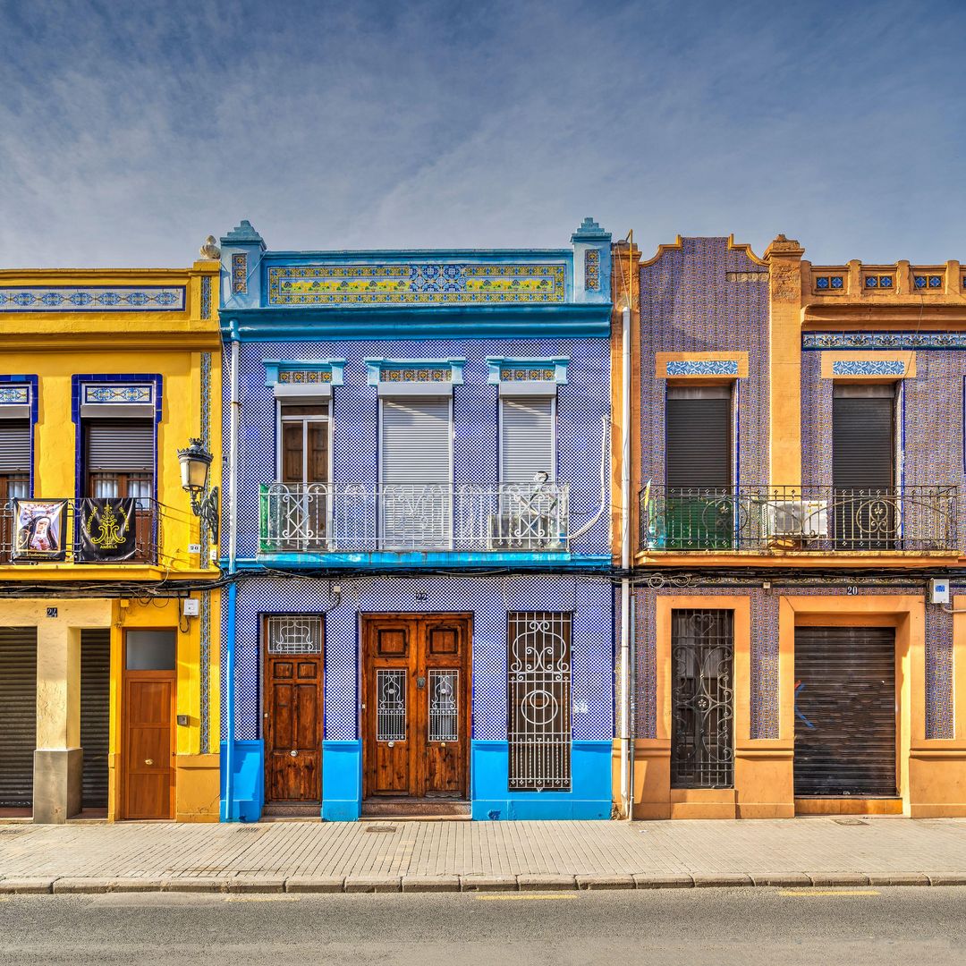 Casas coloridas del barrio de El Cabanyal, Valencia