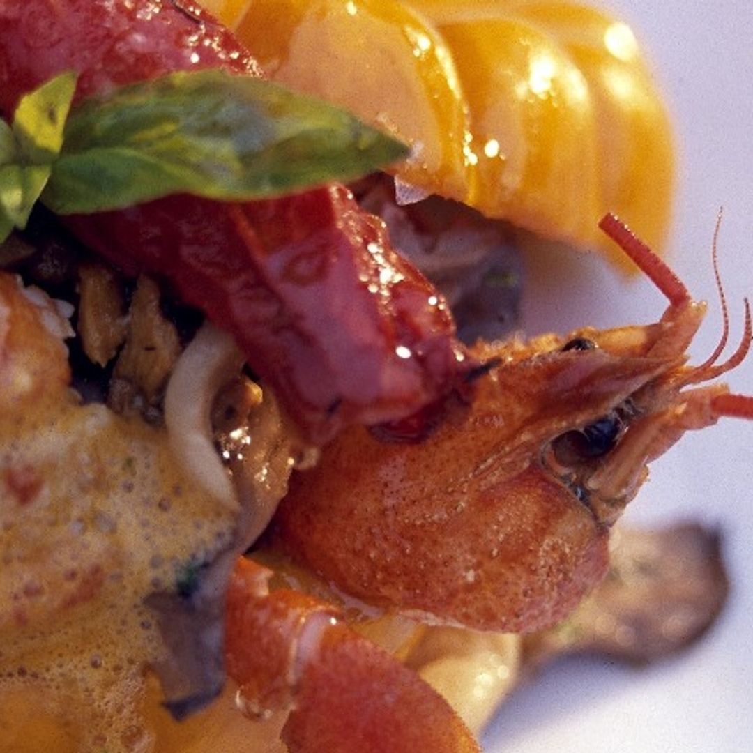 Rodaballo al vapor con quisquillas y salsa de bogavante