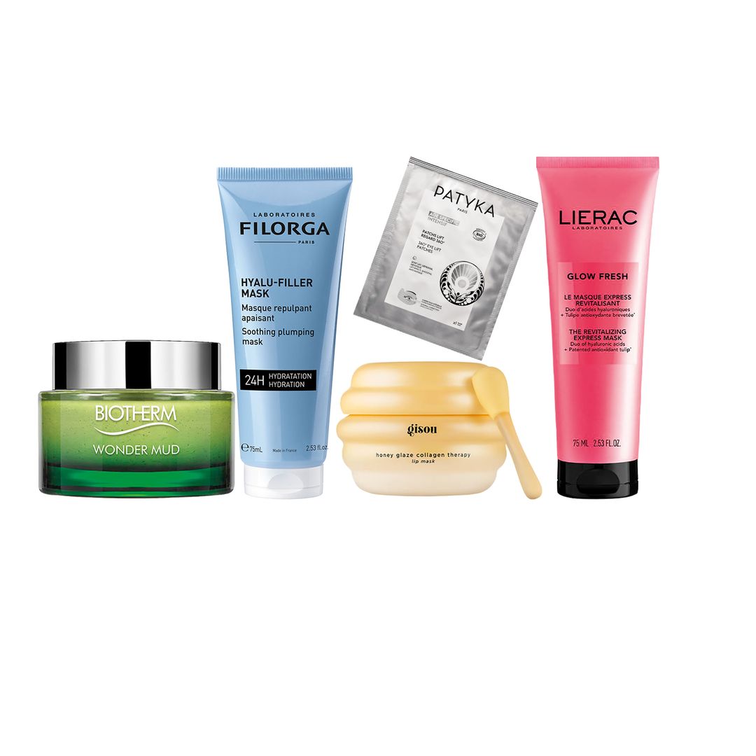 1. Purificante y antioxidante: Skin Best Wonder Mud (48 €), de Biotherm. 2. Hidratante: Hyalu-Filler Mask (35 €),
de Filorga.
3. Lifting de ojos: Age Specific Intensif (10,90 €, 1 uso),
de Patyka.
4. Para labios: Honey Glaze Collagen Therapy (26 €, en Sephora), de Gisou.
5. Revitalizante:
Glow Fresh (23,90 €), de Lierac.