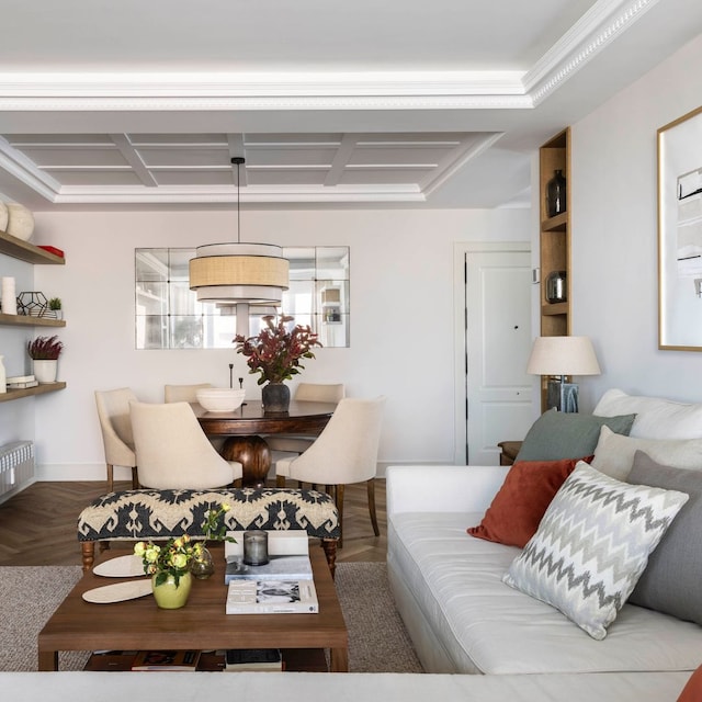 Salón-comedor de un piso de estilo clásico contemporáneo