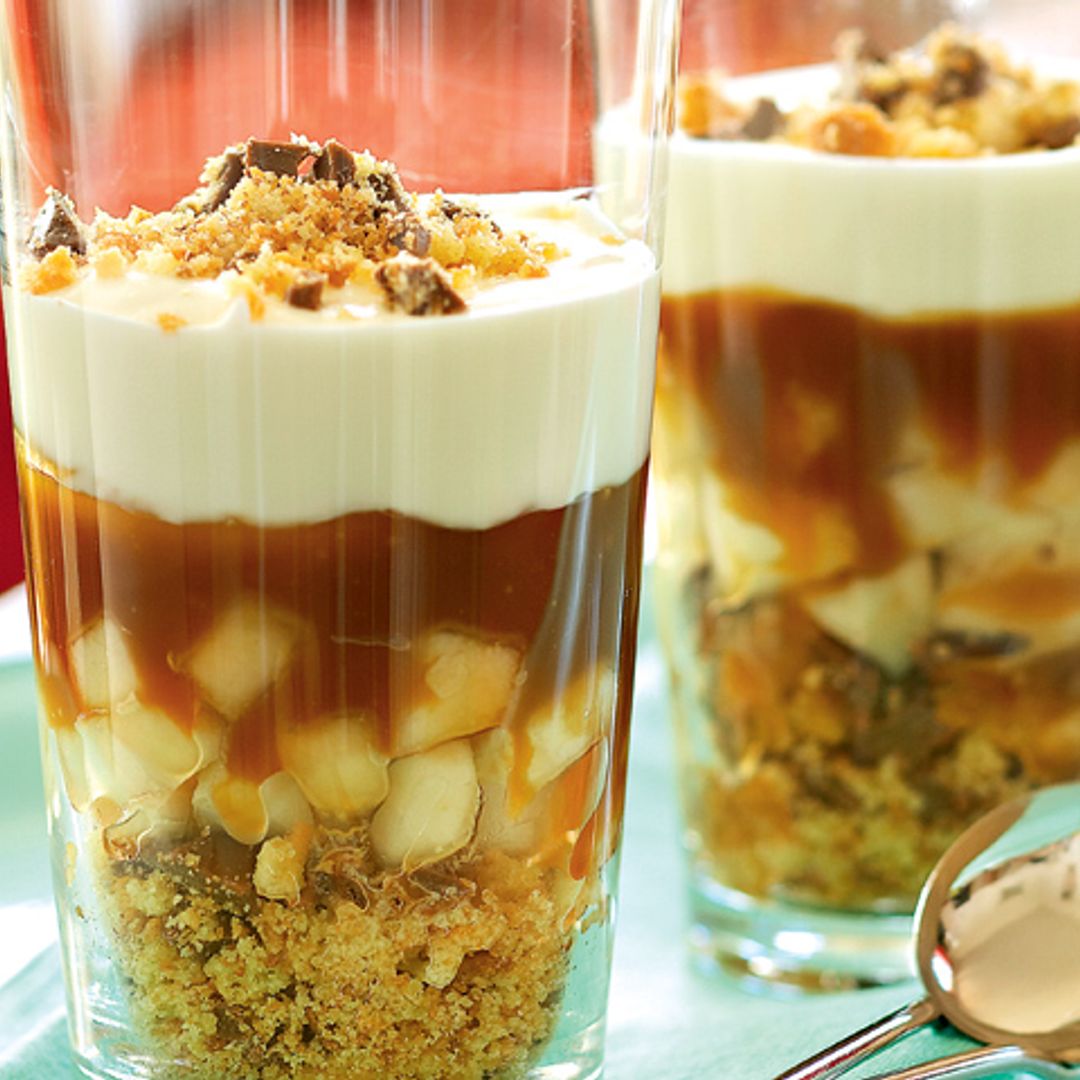 'Trifle' de peras, yogur y caramelo