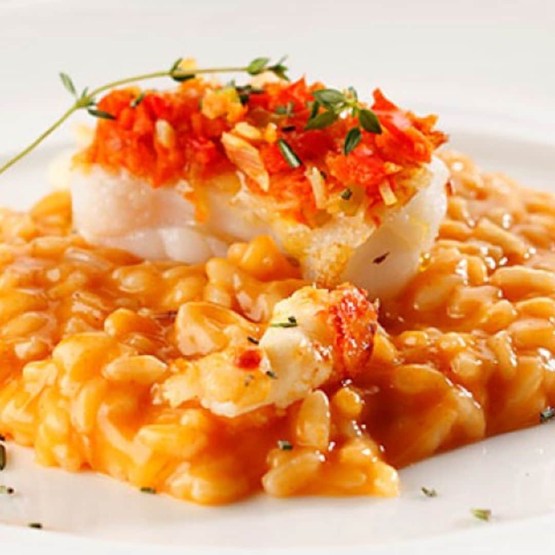 Arroz caldoso con rape, cigalas y 'brunoise' de verduras