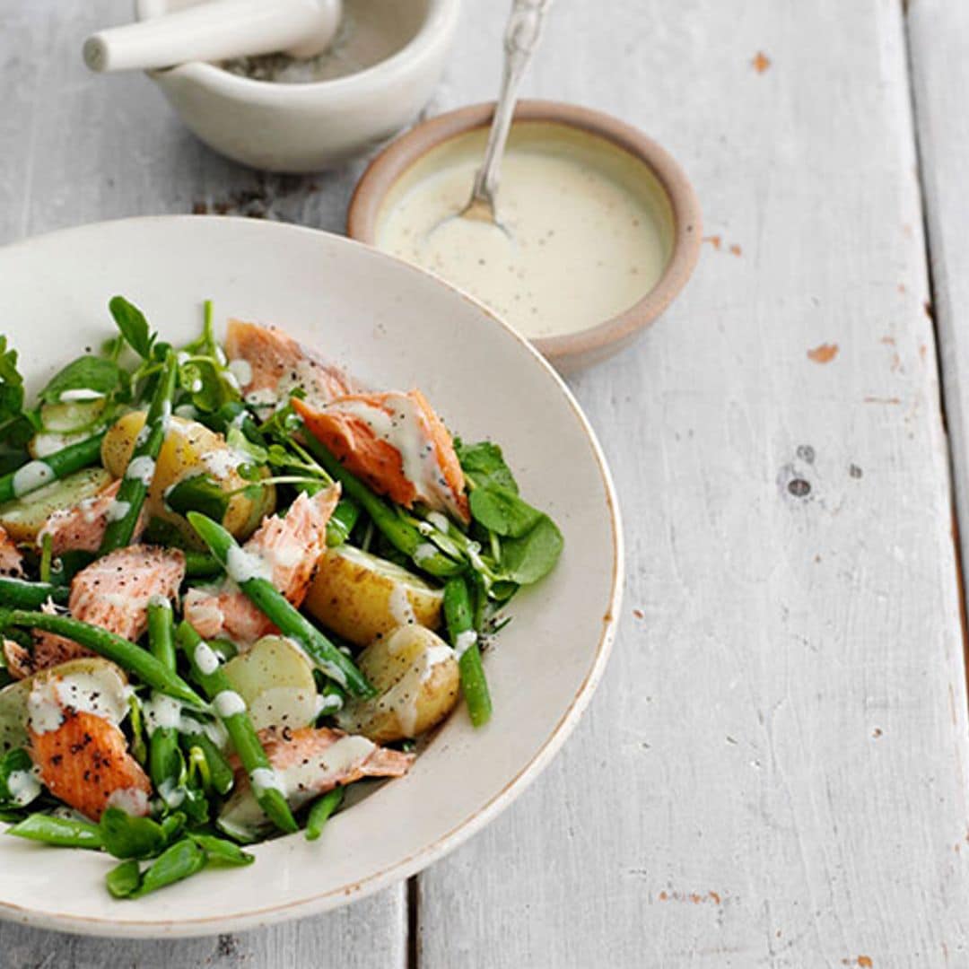 Ensalada de salmón, judías verdes y patata