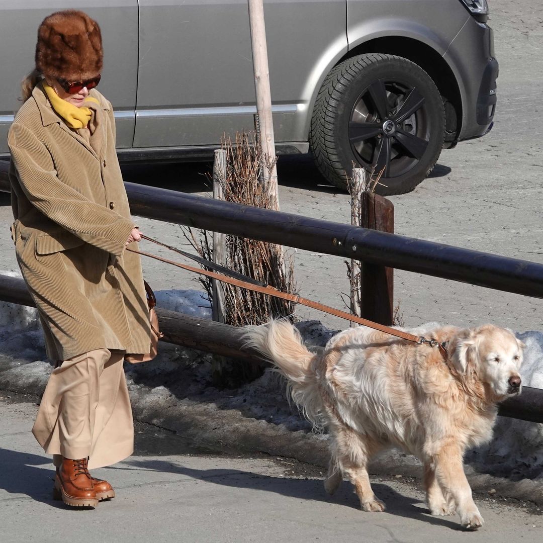  Lady Elena Foster paseando  a su perro luciendo look 