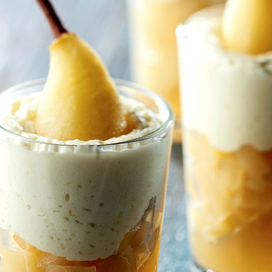 Peras en compota con sabayón de anís