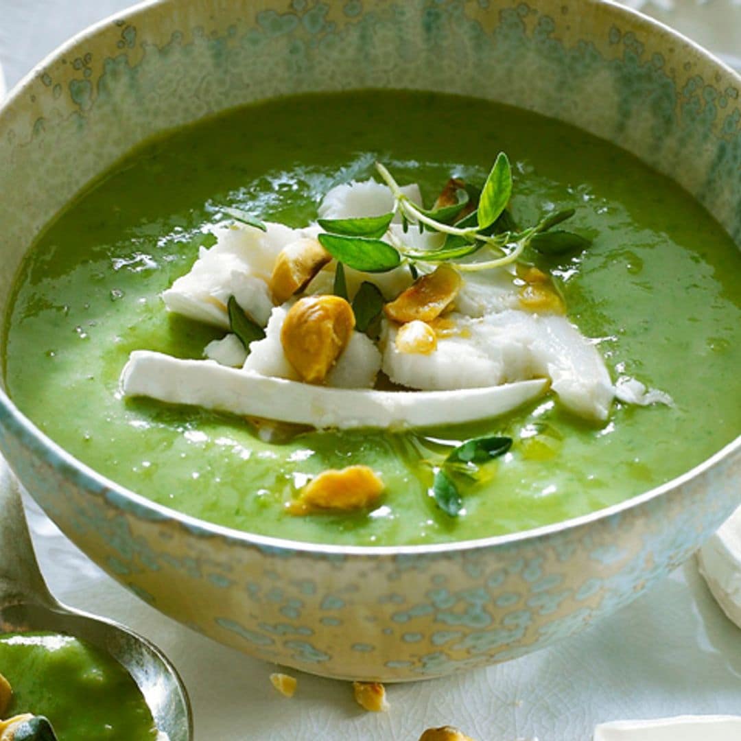 Crema de puerros con espinacas y queso de cabra