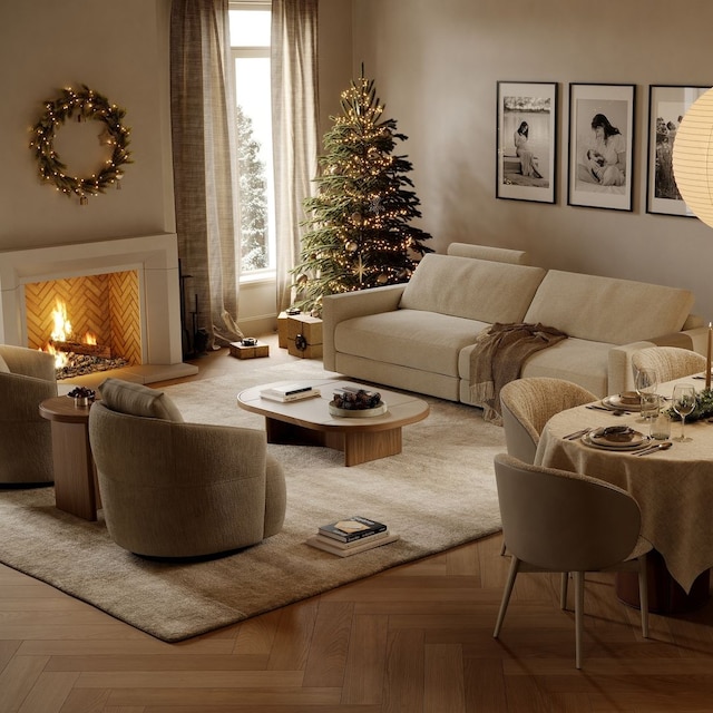 Salón decorado por Navidad